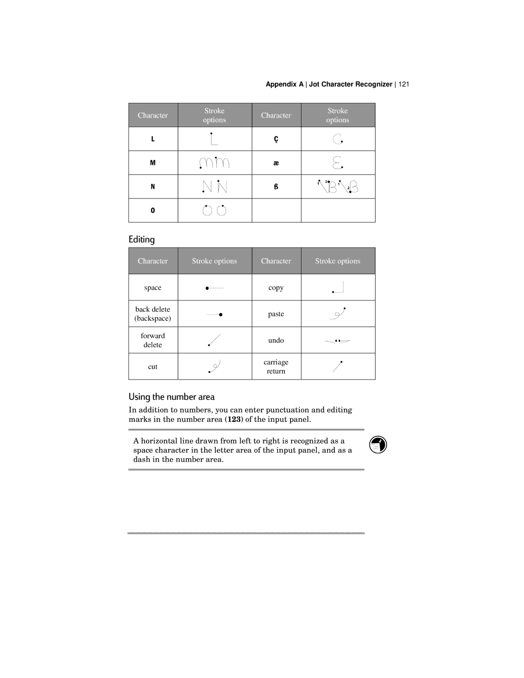 HP 420 manual Editing, Using the number area 