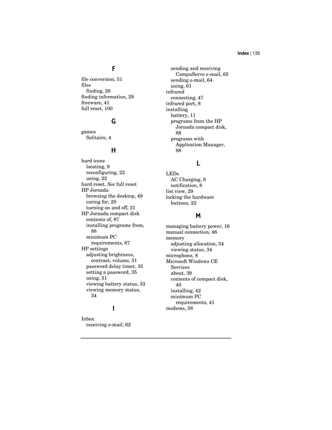 HP 420 manual Index 