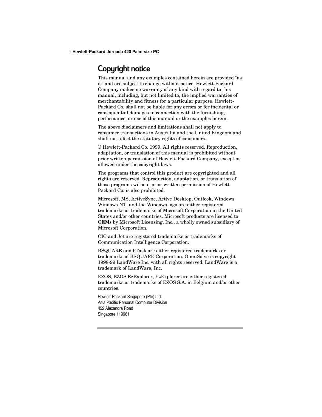 HP 420 manual Copyright notice 