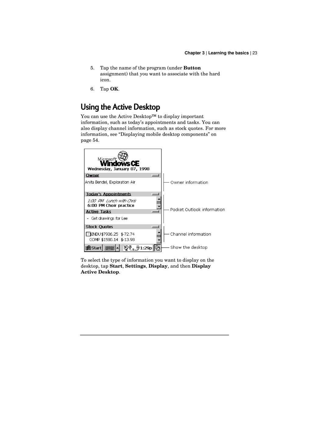 HP 420 manual Using the Active Desktop 