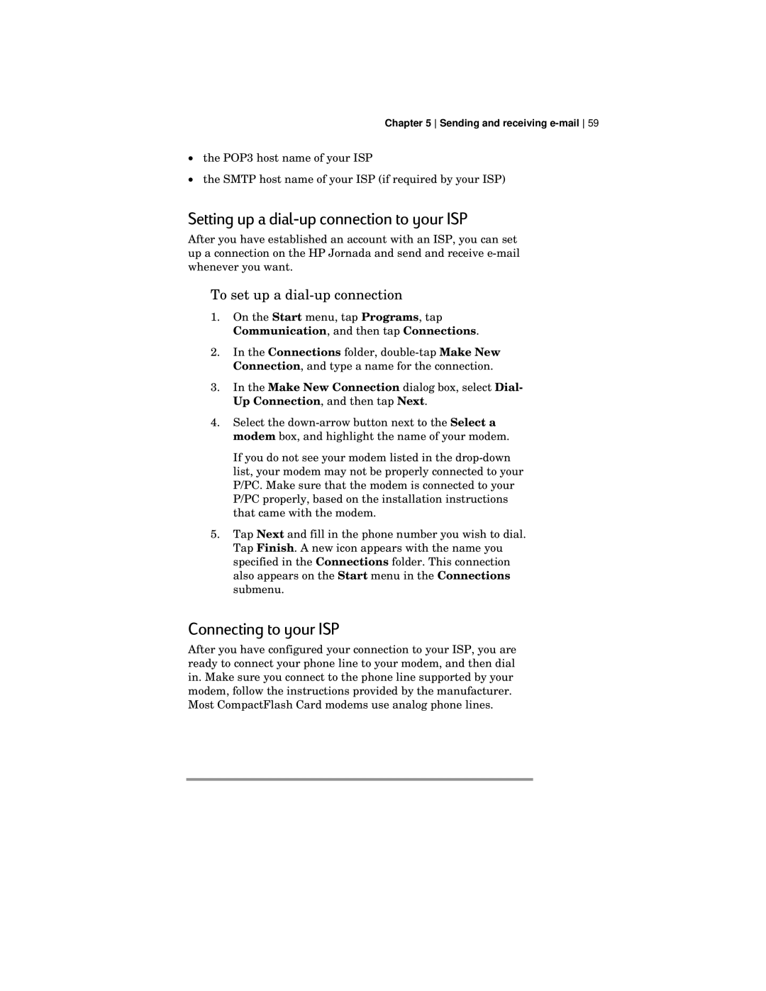 HP 420 manual Setting up a dial-up connection to your ISP, Connecting to your ISP, To set up a dial-up connection 