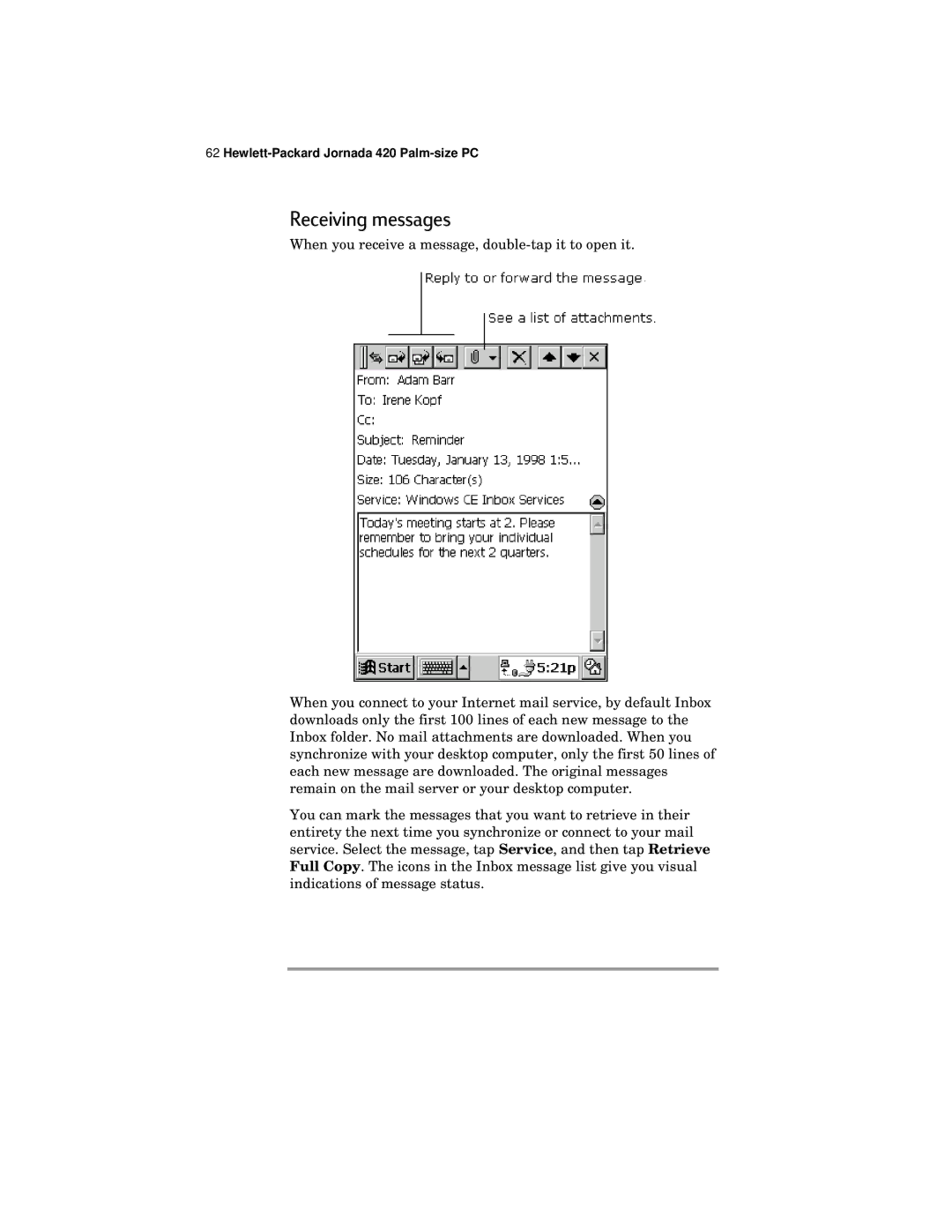 HP 420 manual Receiving messages 