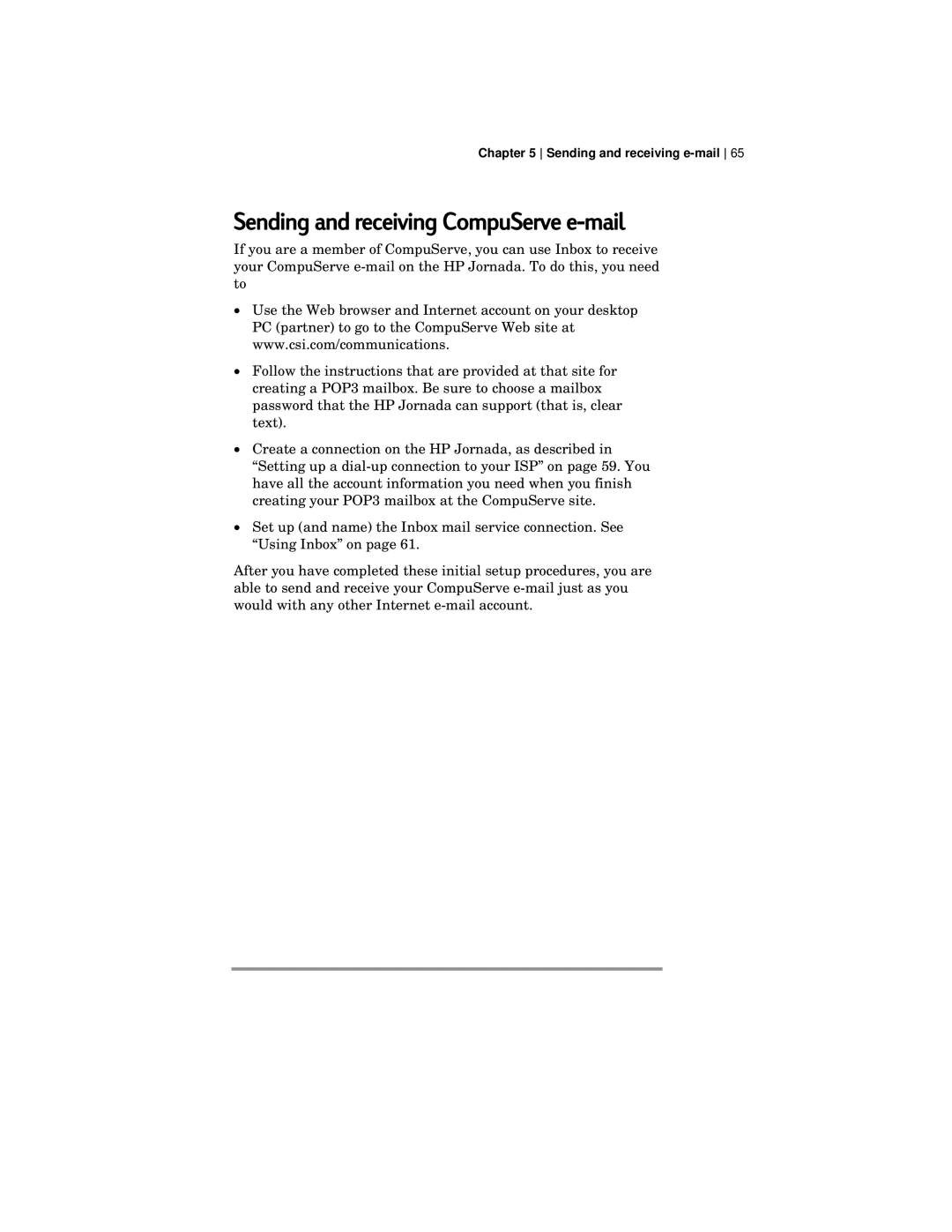 HP 420 manual Sending and receiving CompuServe e-mail 