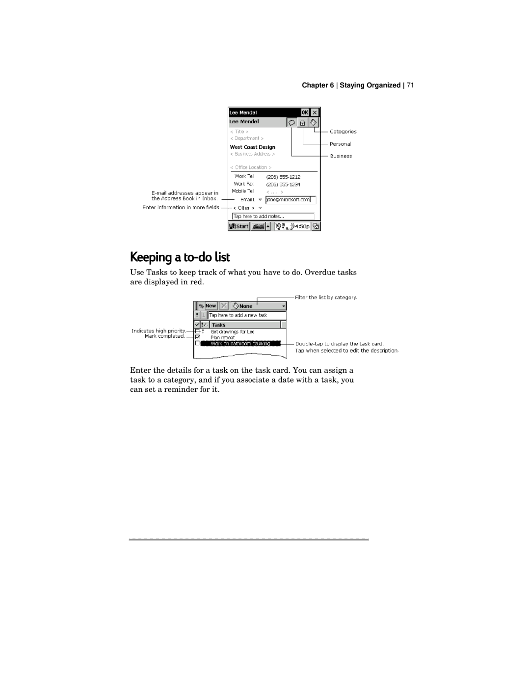 HP 420 manual Keeping a to-do list 