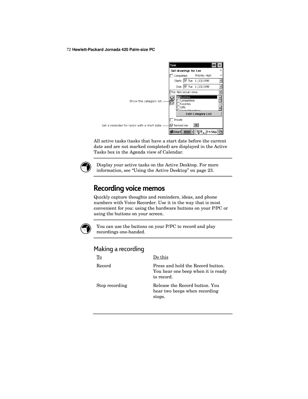 HP 420 manual Recording voice memos, Making a recording 