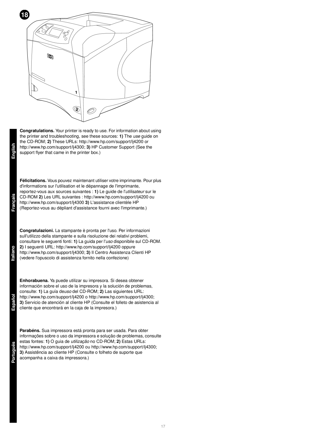 HP 4200 manual English Franç ais Italiano Españ ol Portuguê s 