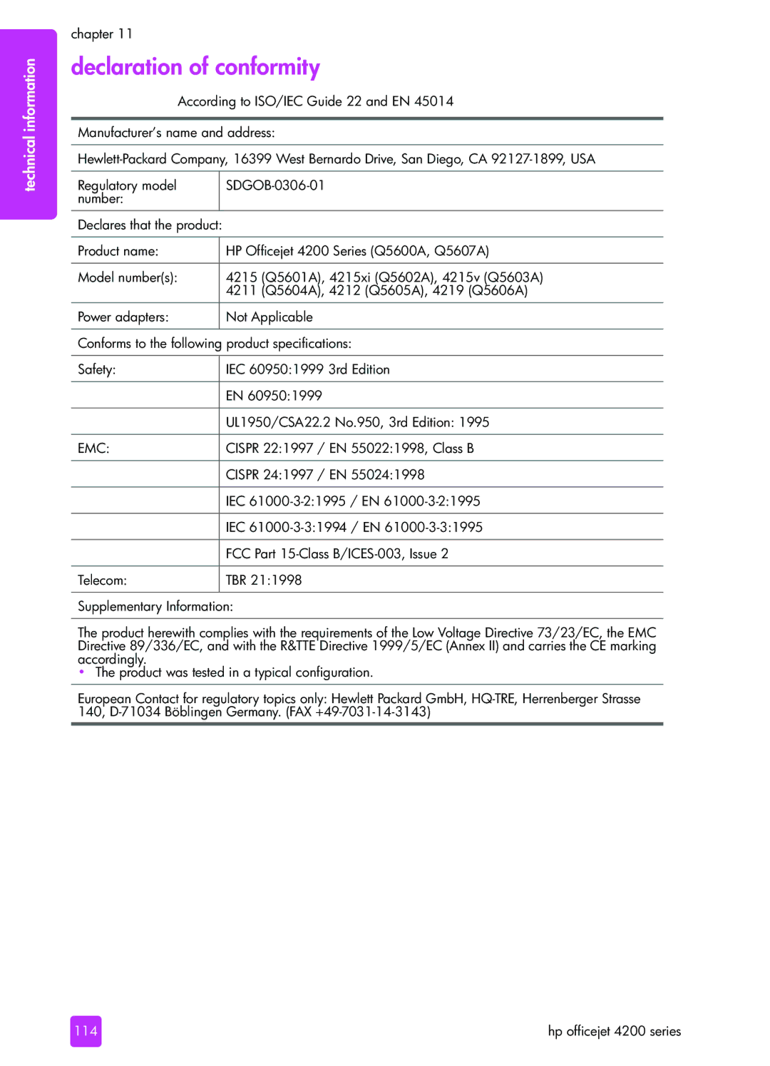 HP 4215v, 4255, 4215xi manual Declaration of conformity, Emc 