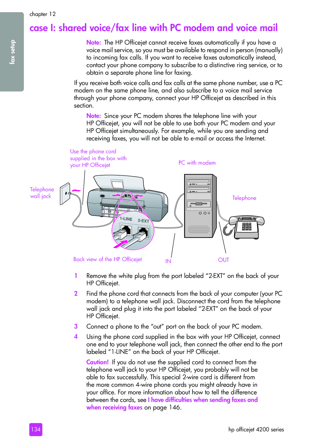 HP 4215v, 4255, 4215xi manual Case I shared voice/fax line with PC modem and voice mail 