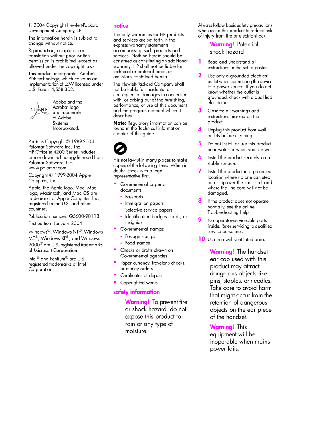 HP 4215v, 4255, 4215xi manual Safety information, Information herein is subject to change without notice 