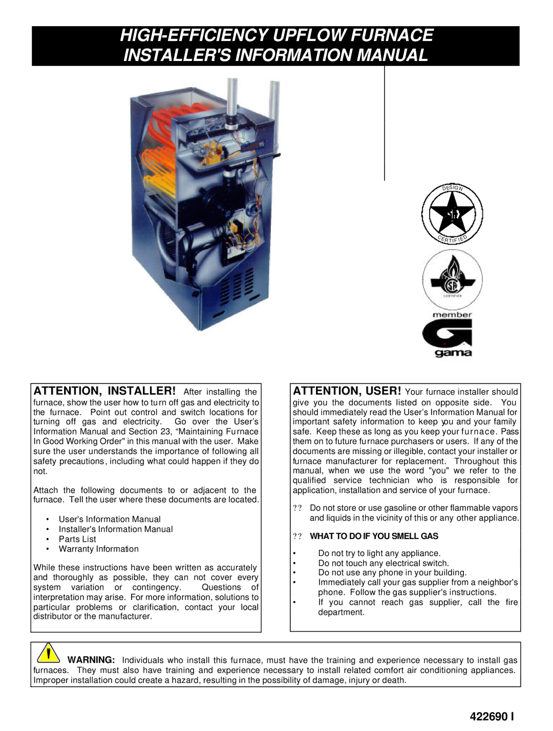 HP 422690 I manual ?? What to do if YOU Smell GAS 