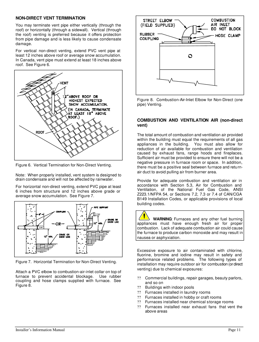 HP 422690 I manual NON-DIRECT Vent Termination, Combustion and Ventilation AIR non-direct vent 