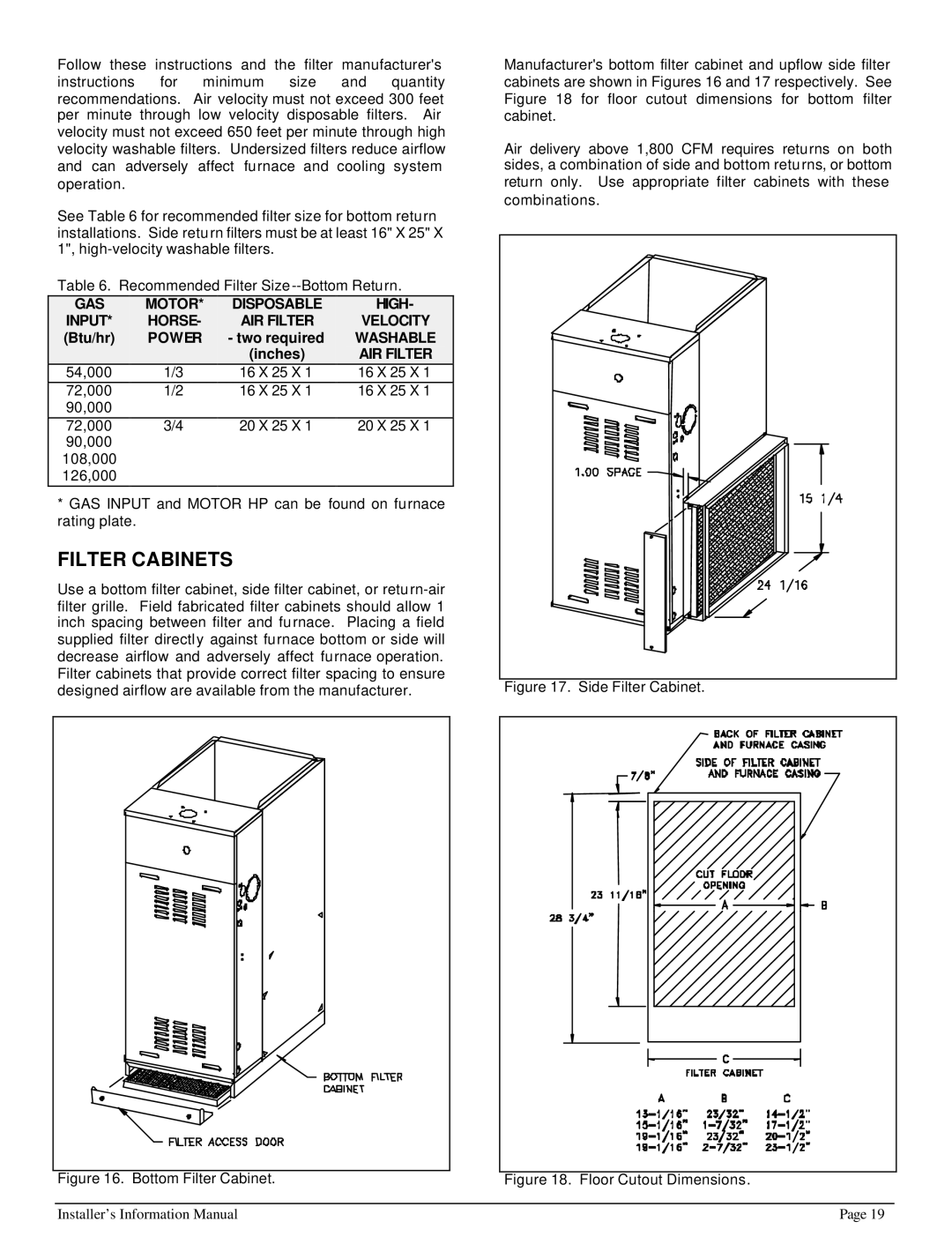 HP 422690 I manual Filter Cabinets, GAS Motor Disposable High, Horse AIR Filter Velocity, Washable 