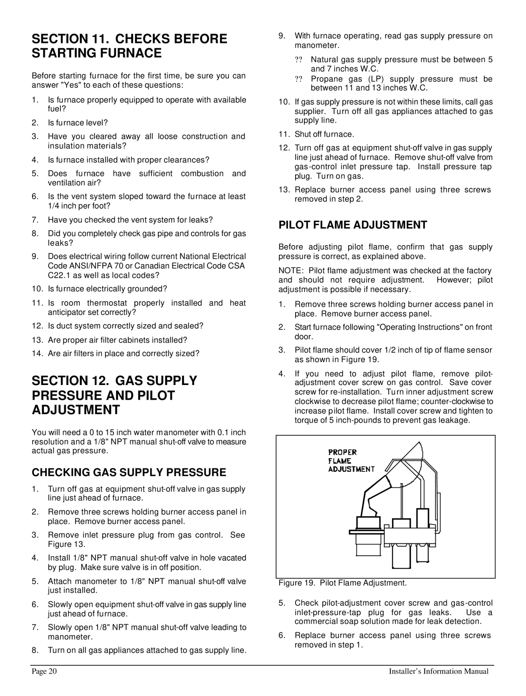 HP 422690 I manual Checks Before Starting Furnace, GAS Supply Pressure and Pilot Adjustment, Checking GAS Supply Pressure 