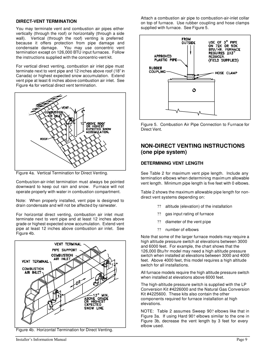 HP 422690 I manual NON-DIRECT Venting Instructions one pipe system, DIRECT-VENT Termination 