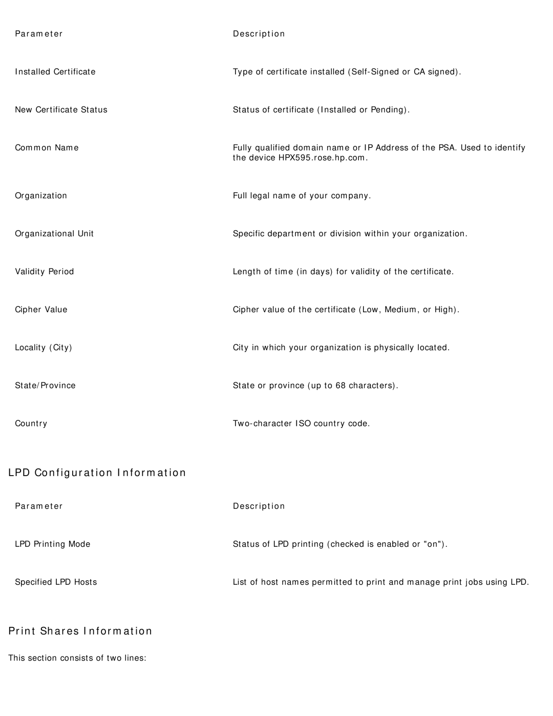 HP 4250 manual LPD Configuration Information 