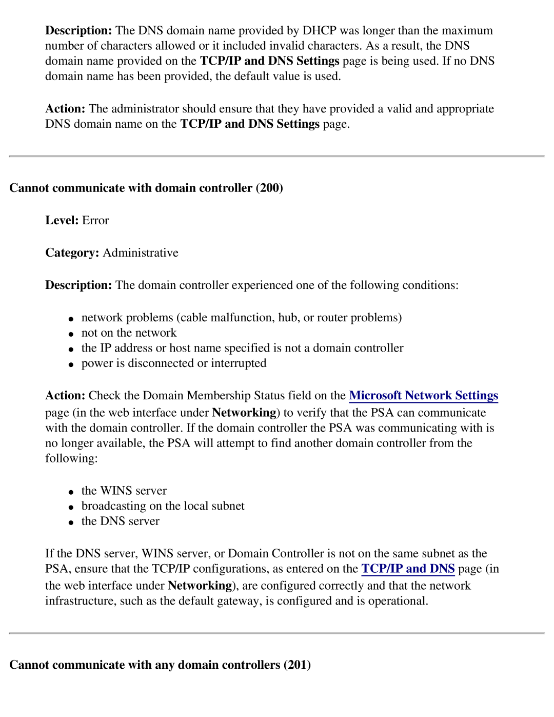 HP 4250 manual Cannot communicate with domain controller Level Error, Cannot communicate with any domain controllers 