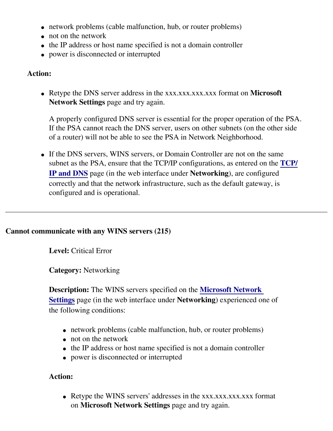 HP 4250 manual Cannot communicate with any Wins servers 