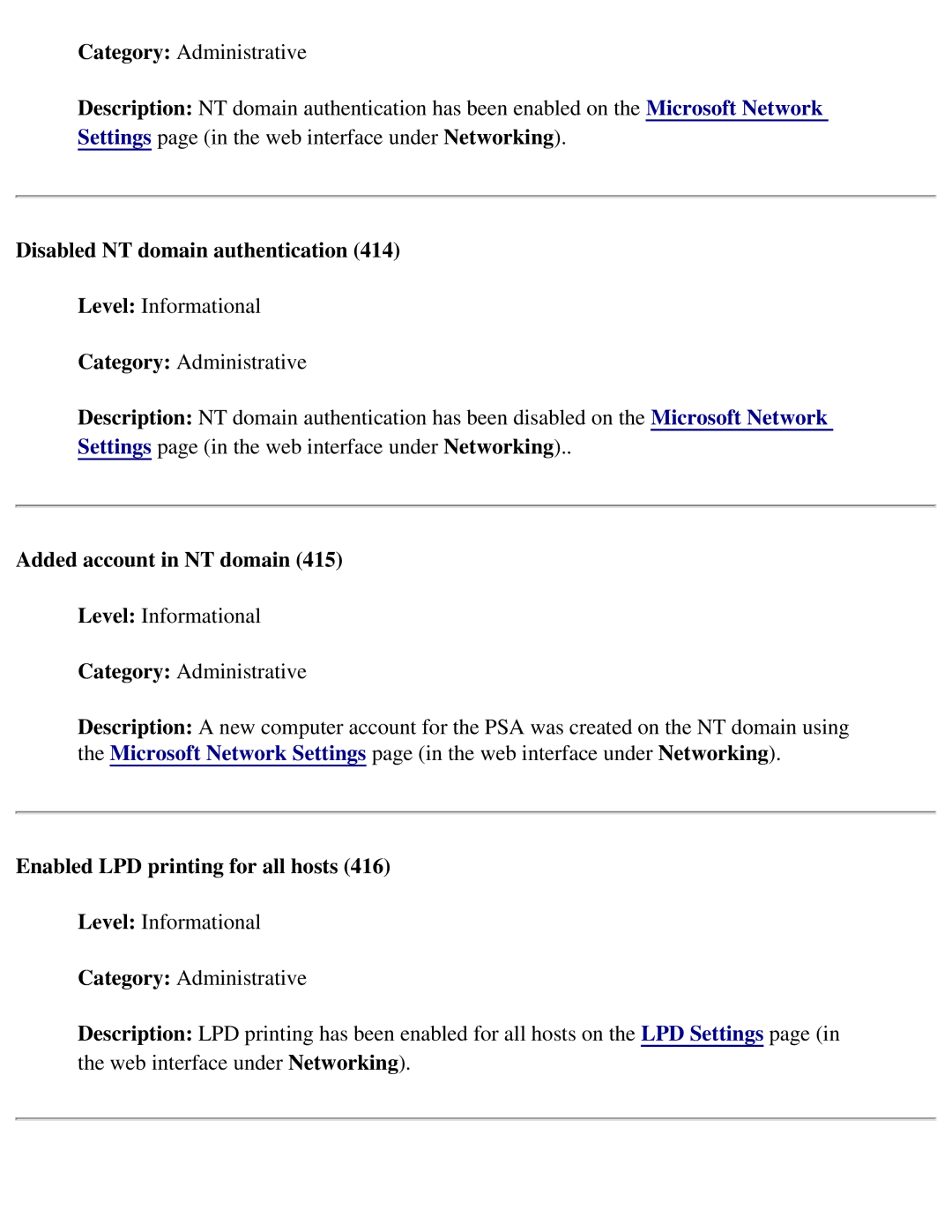 HP 4250 manual Disabled NT domain authentication, Added account in NT domain, Enabled LPD printing for all hosts 