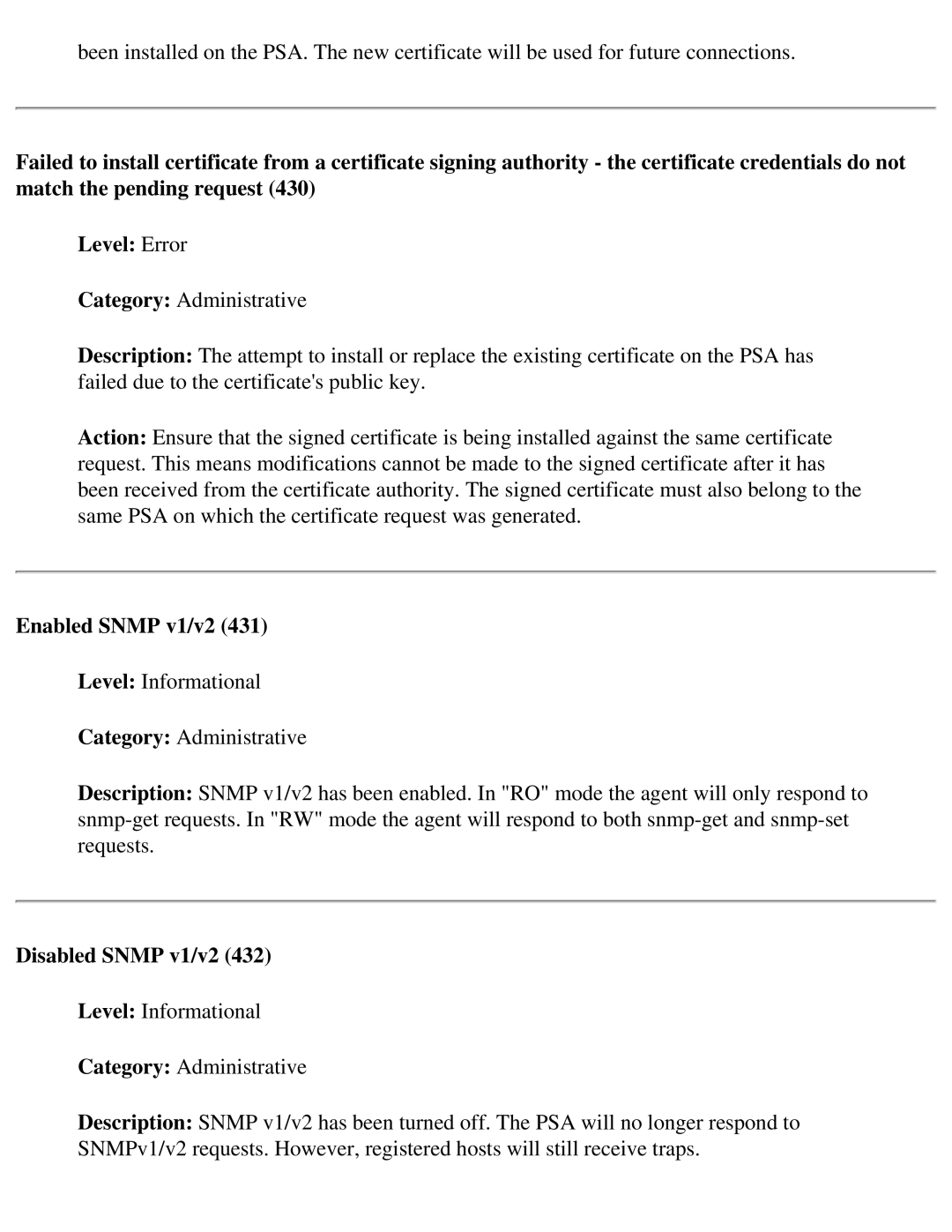 HP 4250 manual Enabled Snmp v1/v2, Disabled Snmp v1/v2 