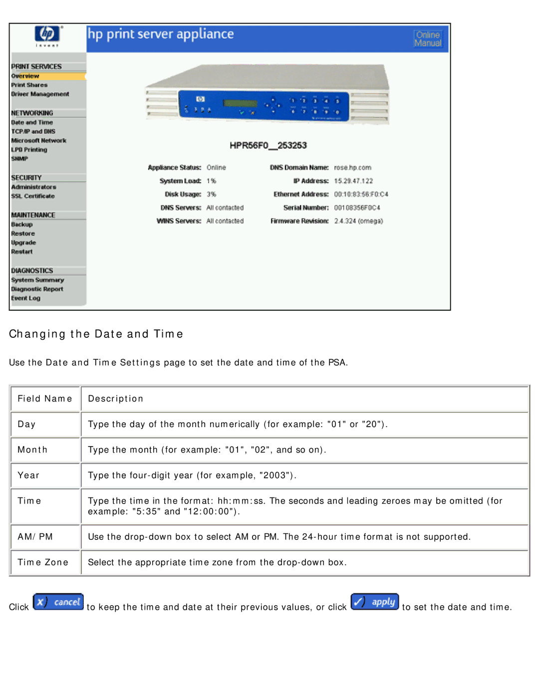 HP 4250 manual Changing the Date and Time 