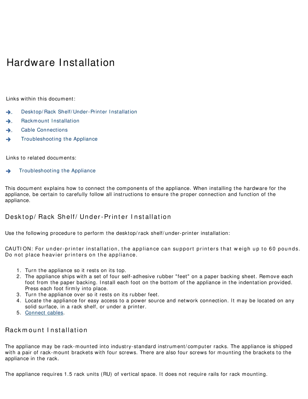 HP 4250 manual Hardware Installation, Desktop/Rack Shelf/Under-Printer Installation, Rackmount Installation 