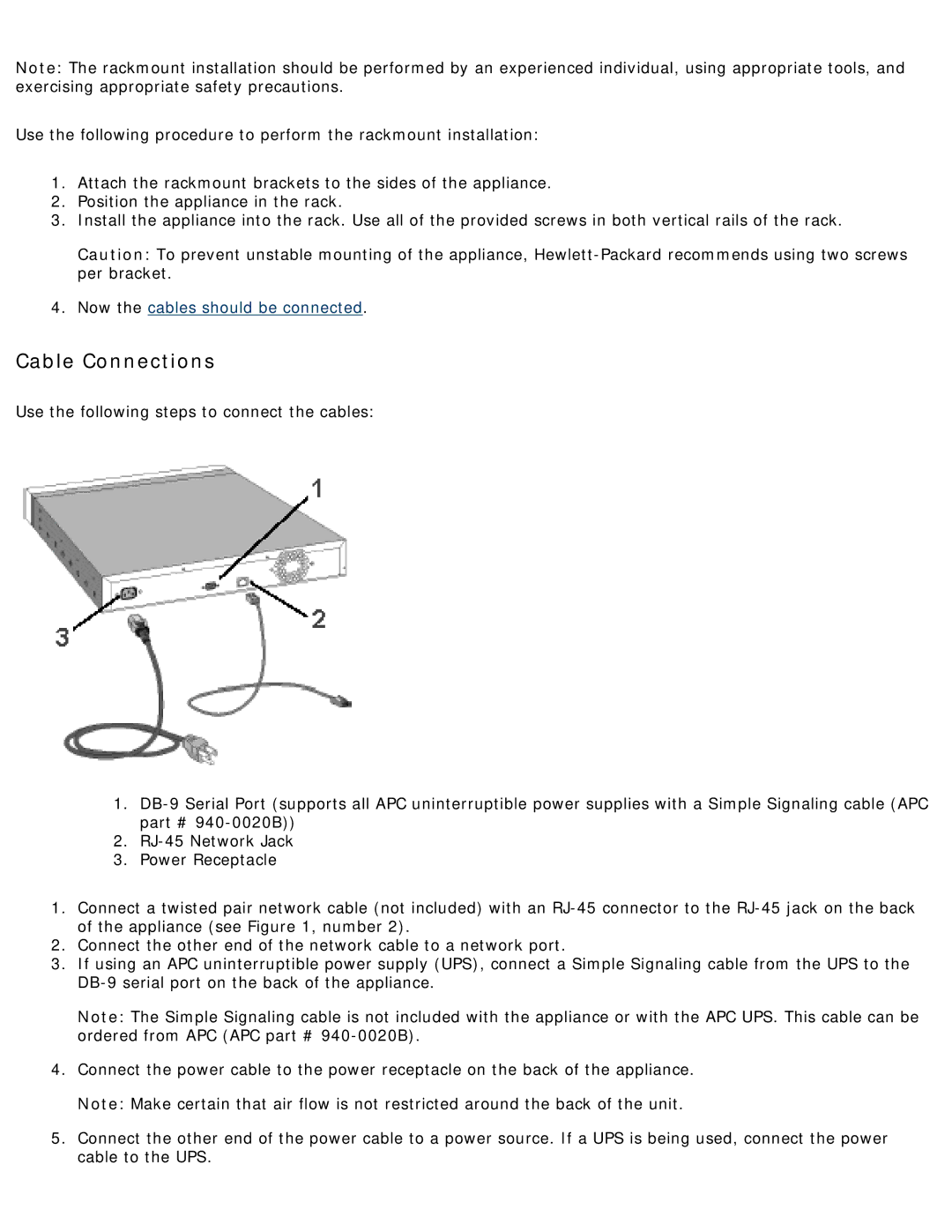 HP 4250 manual Cable Connections 