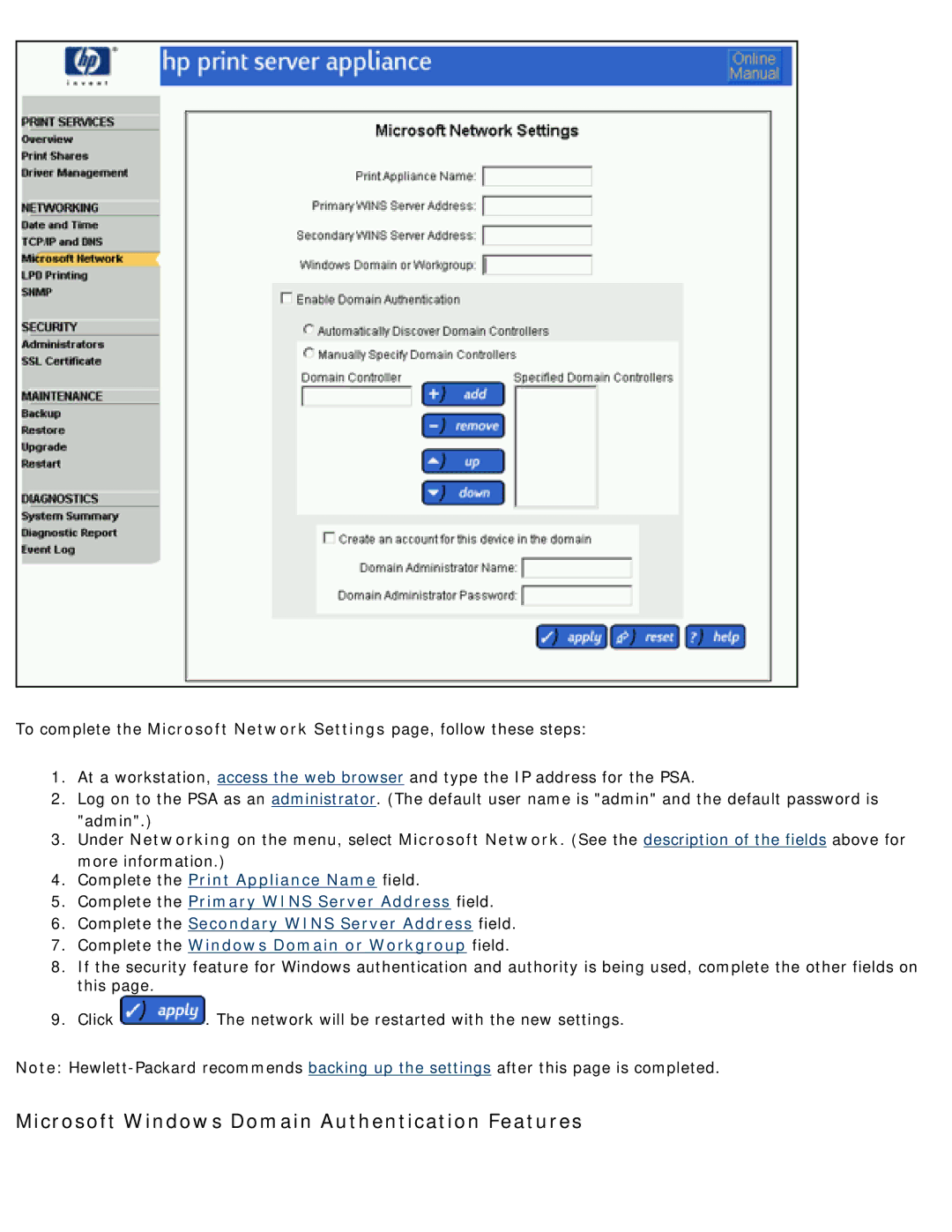 HP 4250 manual Microsoft Windows Domain Authentication Features 