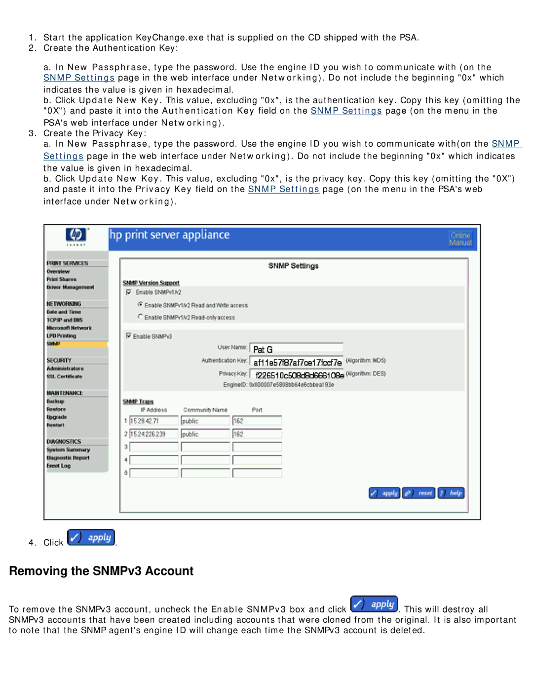 HP 4250 manual Removing the SNMPv3 Account 