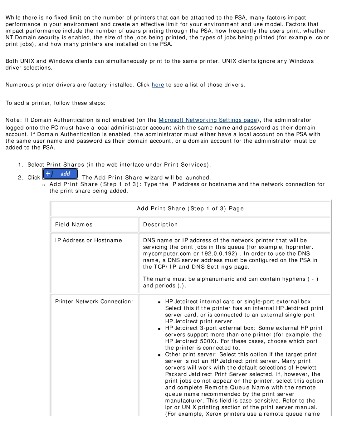 HP 4250 manual Add Print Share of 3, Field Names Description, TCP/IP and DNS Settings 