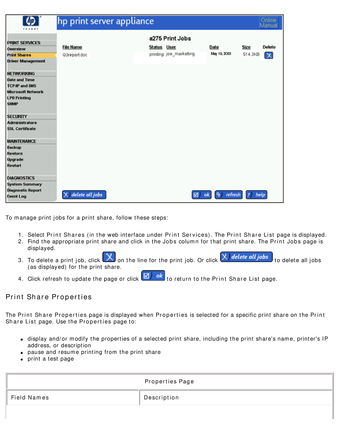 HP 4250 manual Print Share Properties 