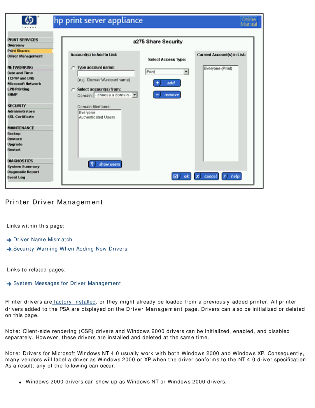 HP 4250 manual Printer Driver Management, System Messages for Driver Management 