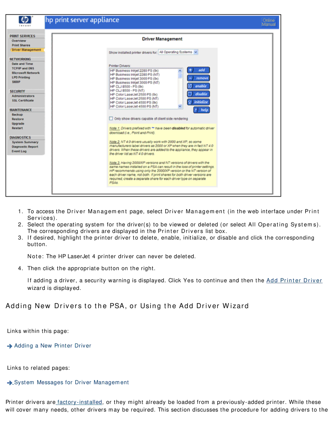 HP 4250 manual Adding a New Printer Driver 