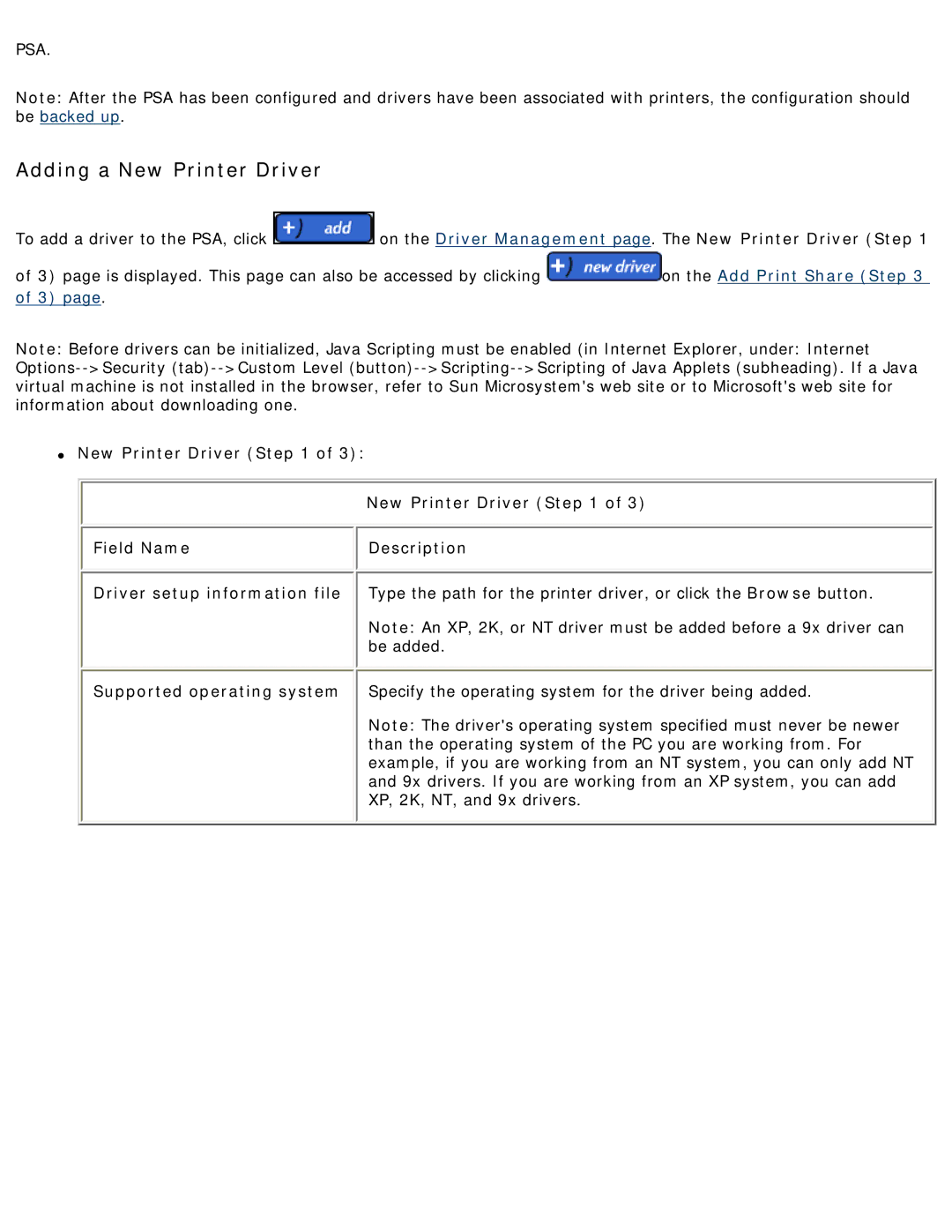 HP 4250 manual Adding a New Printer Driver, New Printer Driver Field Name Description 