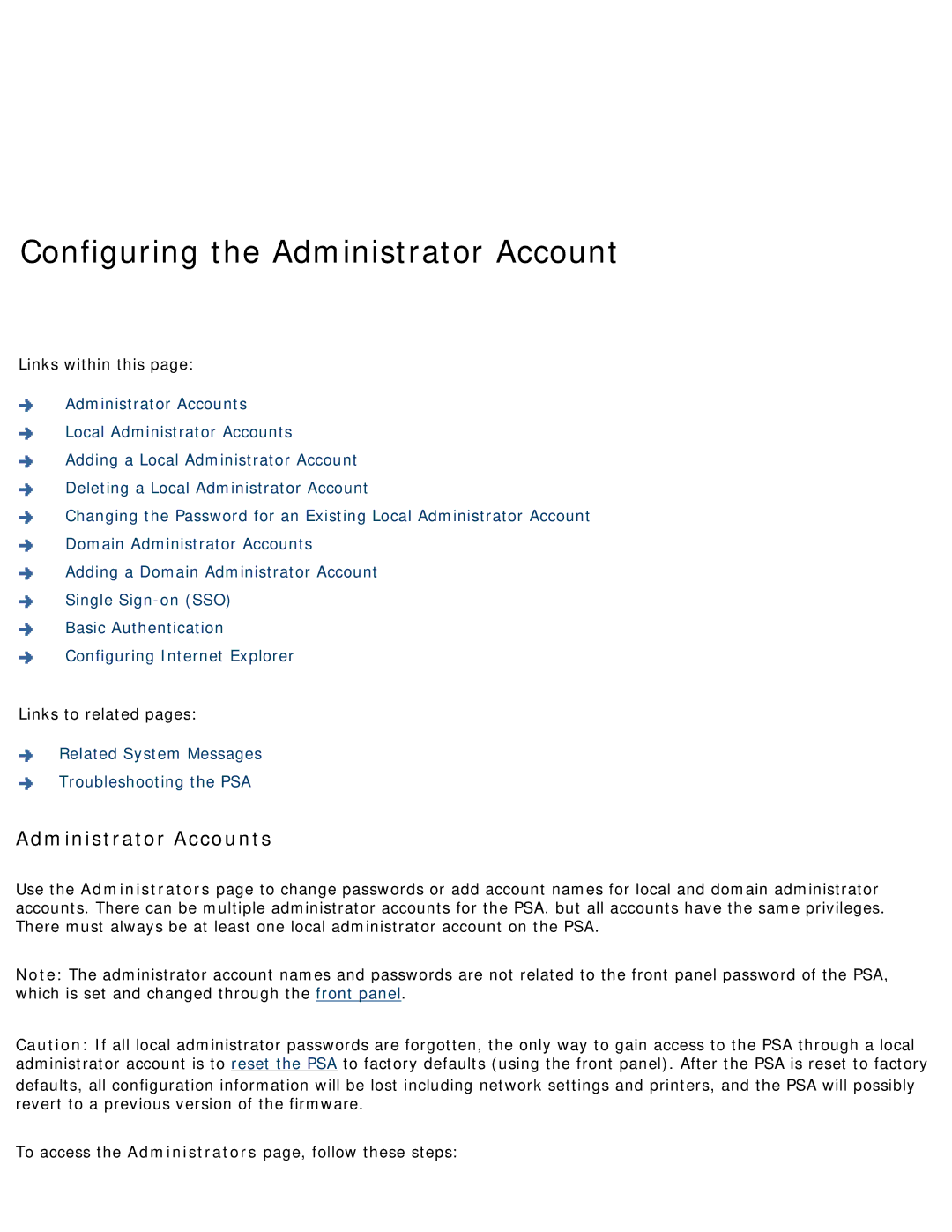 HP 4250 manual Configuring the Administrator Account, Administrator Accounts 