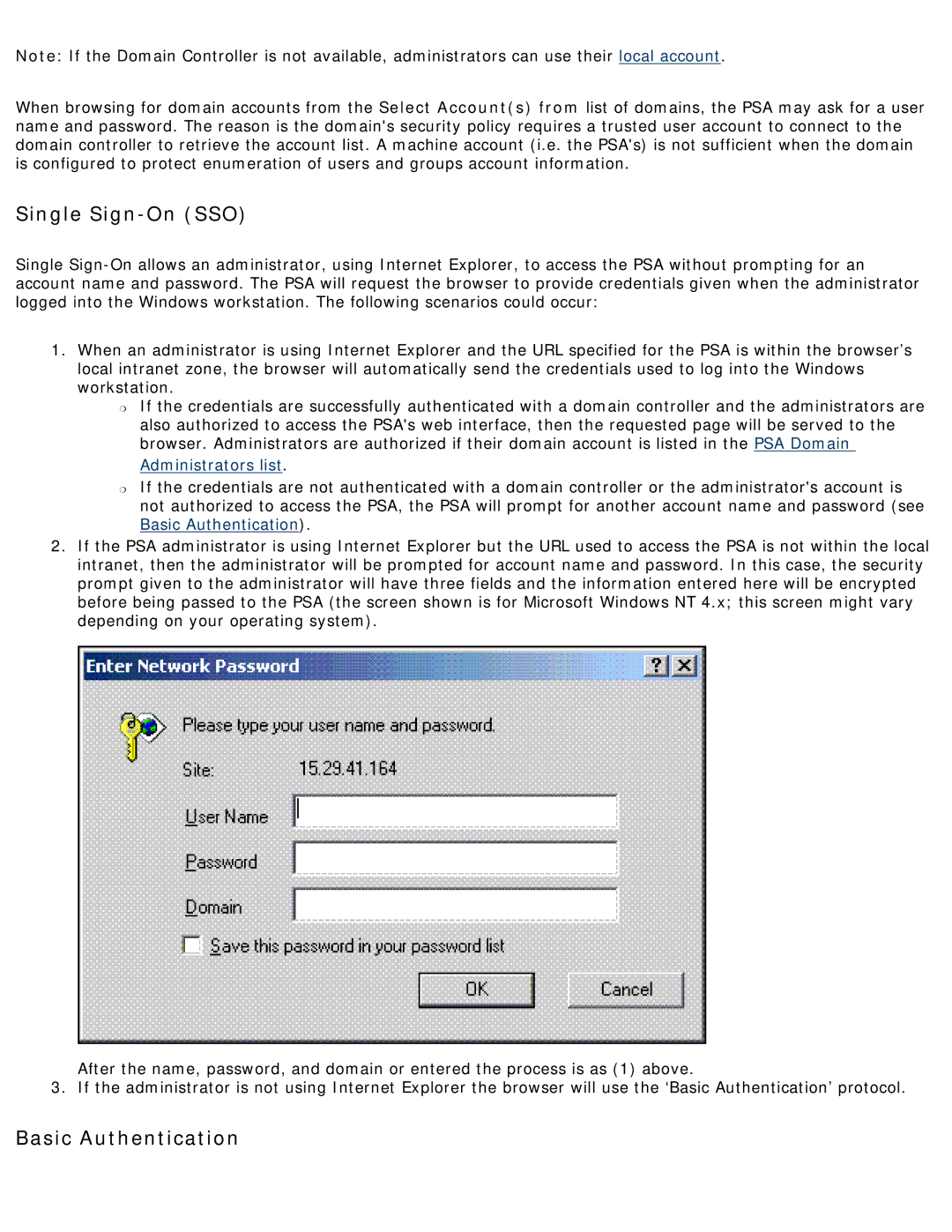 HP 4250 manual Single Sign-On SSO, Basic Authentication 