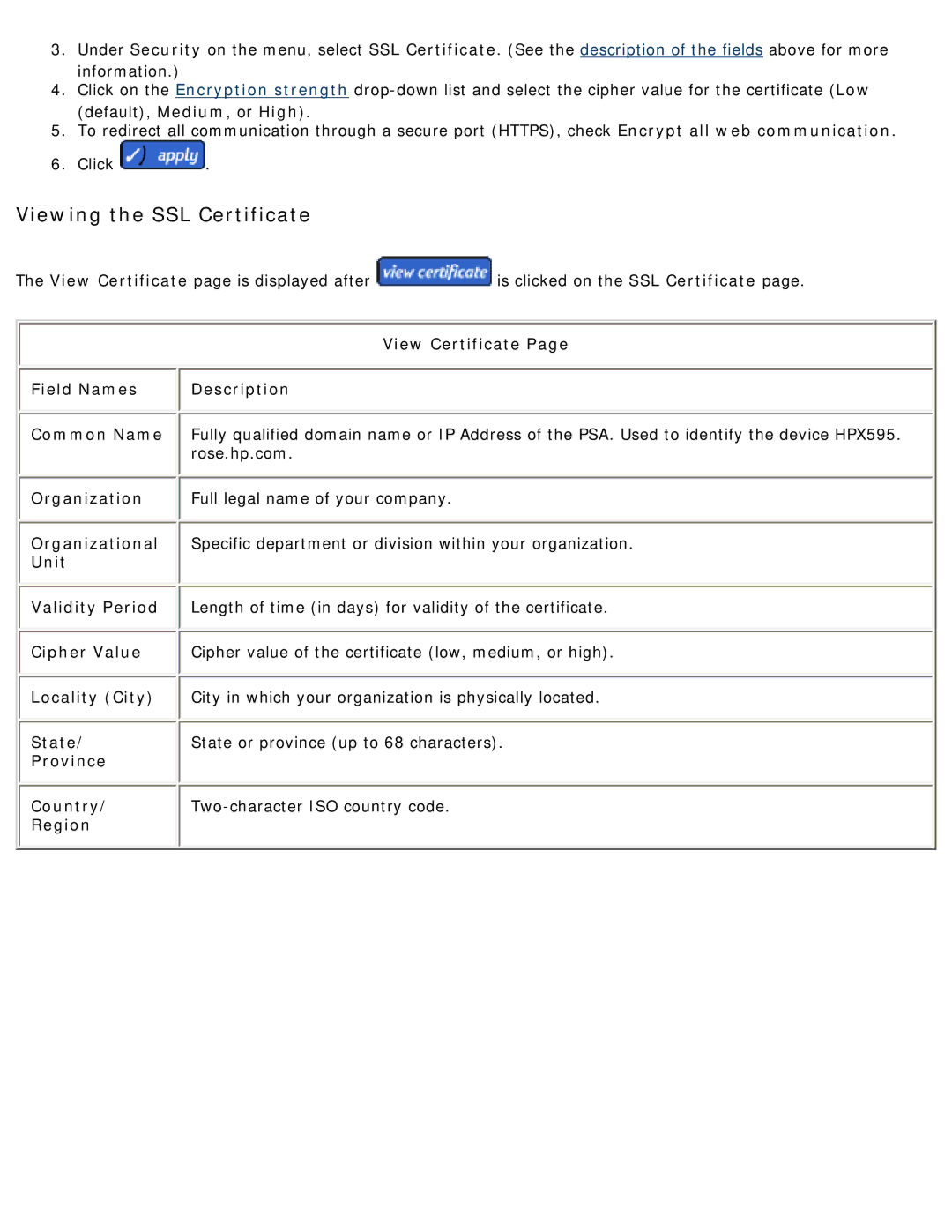 HP 4250 manual Viewing the SSL Certificate 