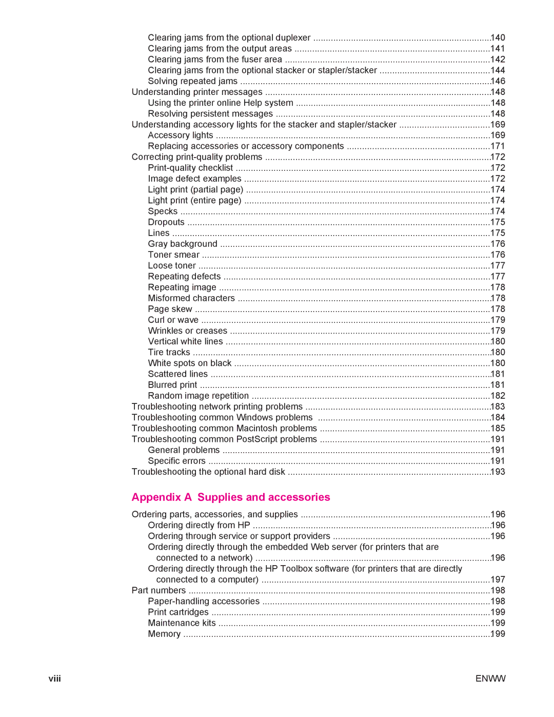 HP 4250/4350 manual Appendix a Supplies and accessories, Viii 