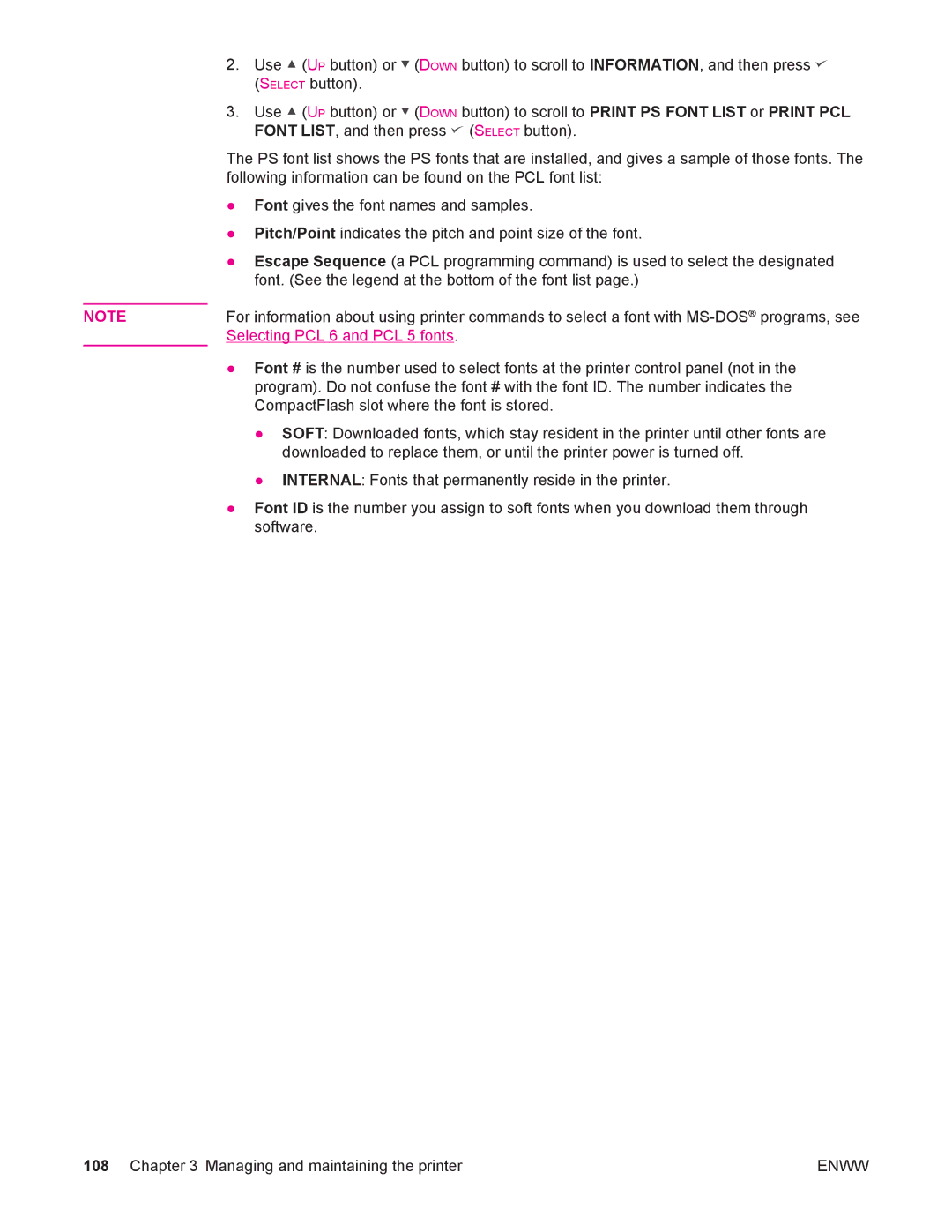 HP 4250/4350 manual Selecting PCL 6 and PCL 5 fonts 