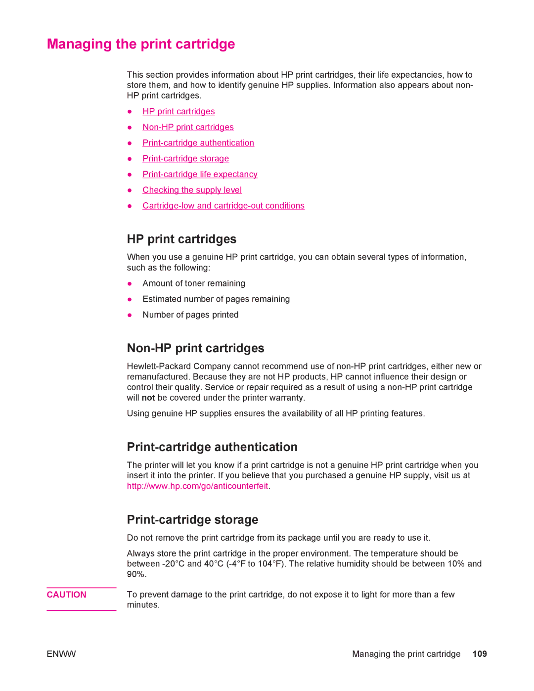 HP 4250/4350 manual Managing the print cartridge, Non-HP print cartridges 