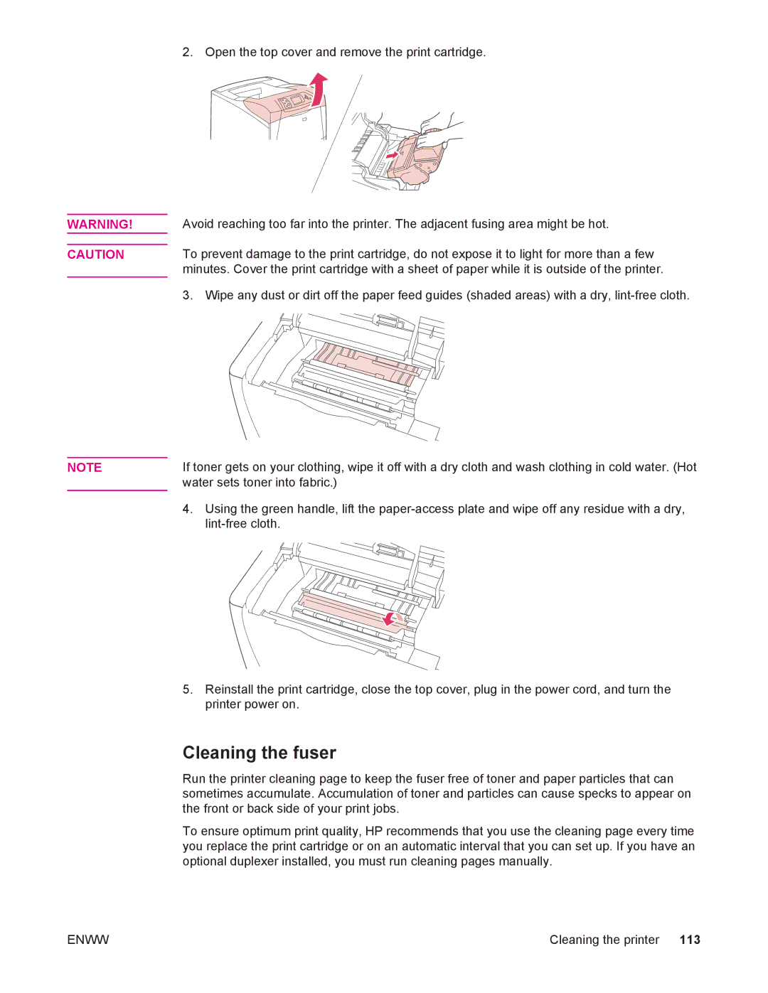 HP 4250/4350 manual Cleaning the fuser 