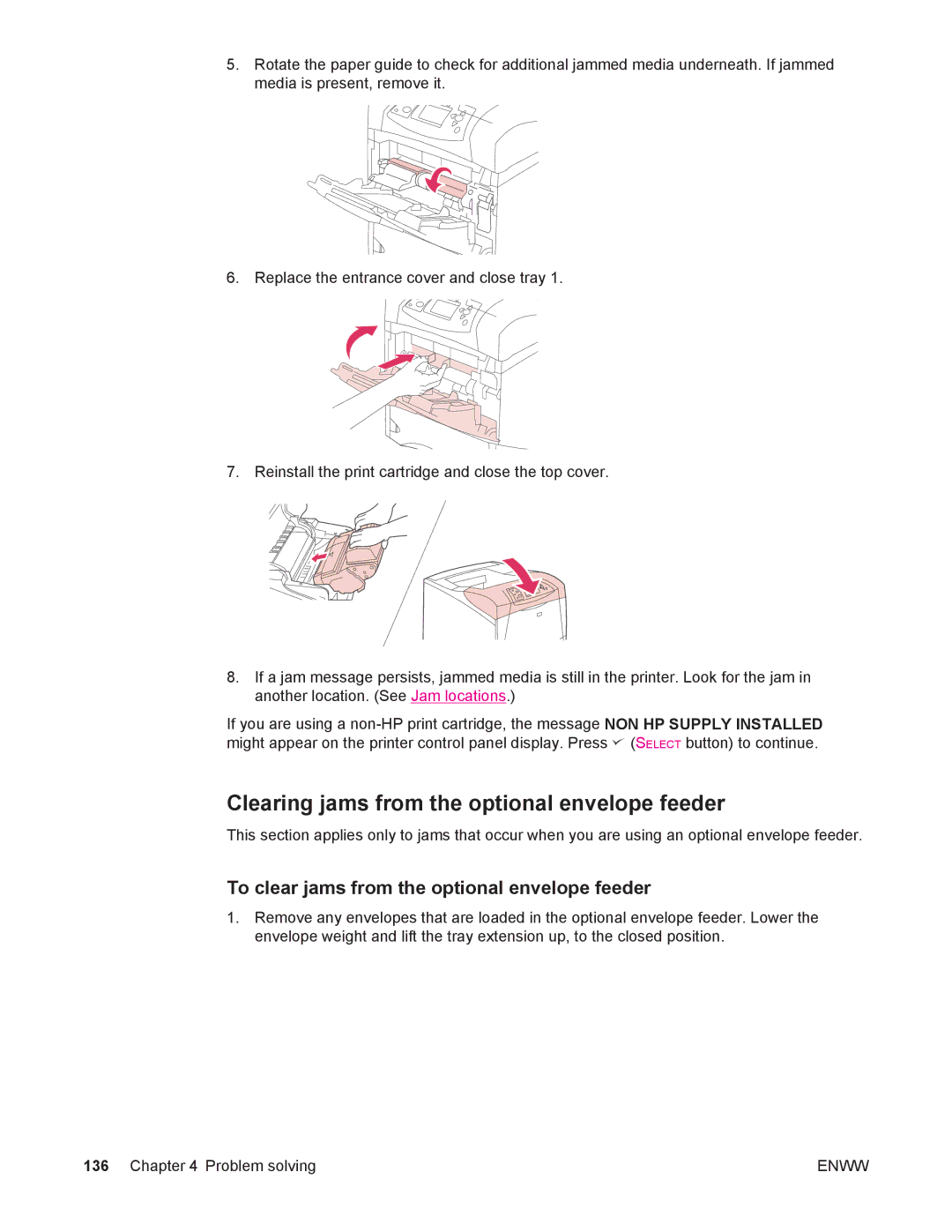 HP 4250/4350 manual To clear jams from the optional envelope feeder 