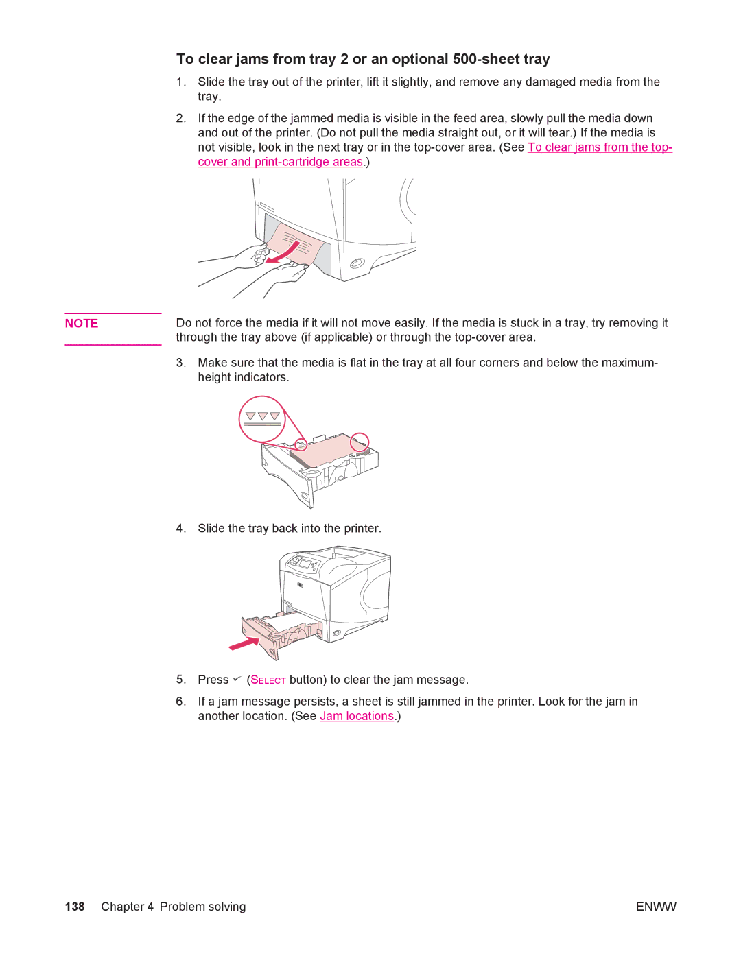 HP 4250/4350 manual To clear jams from tray 2 or an optional 500-sheet tray 