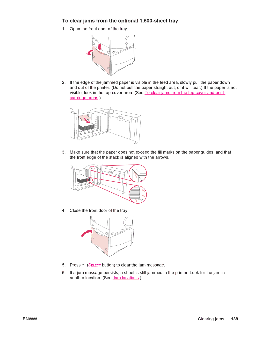 HP 4250/4350 manual To clear jams from the optional 1,500-sheet tray 