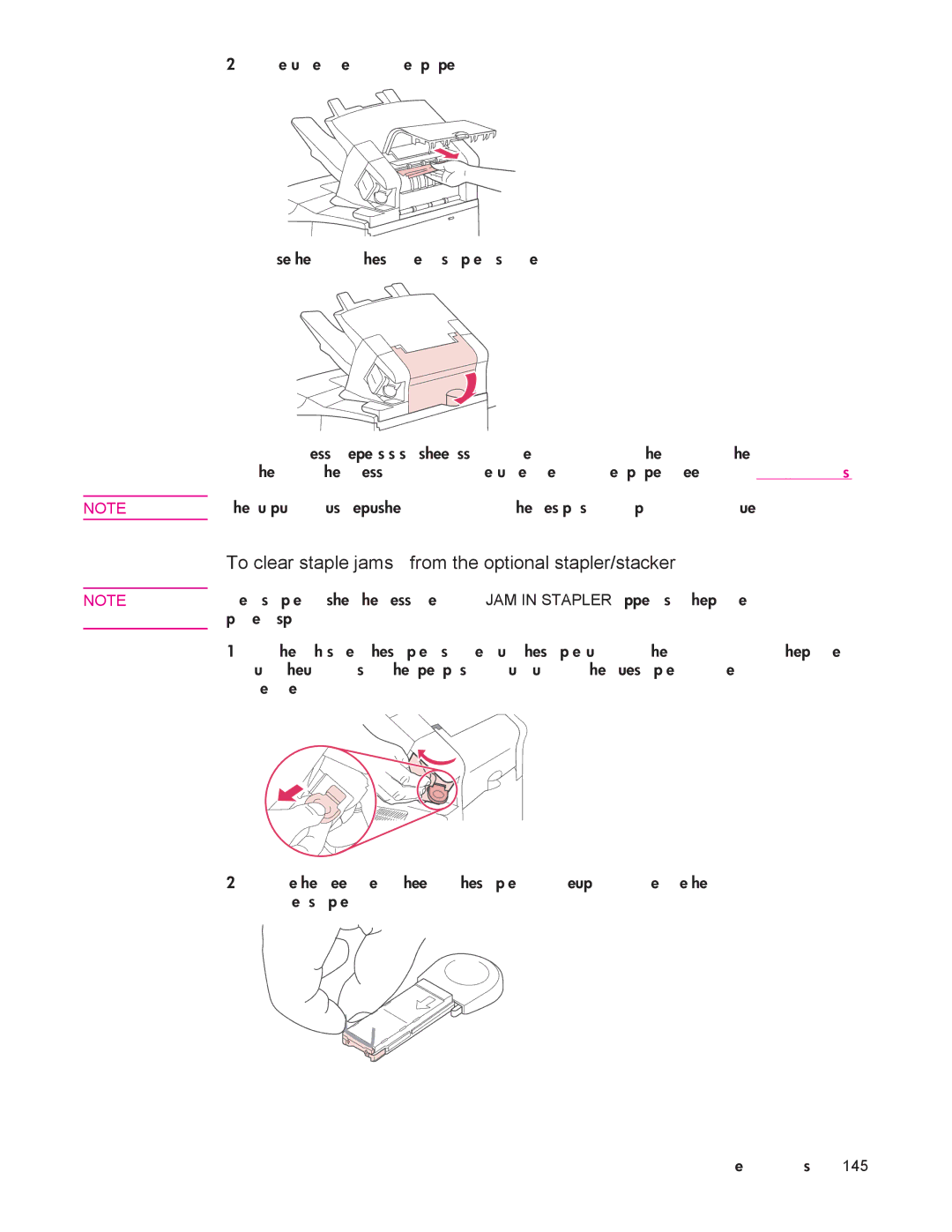 HP 4250/4350 manual To clear staple jams from the optional stapler/stacker 