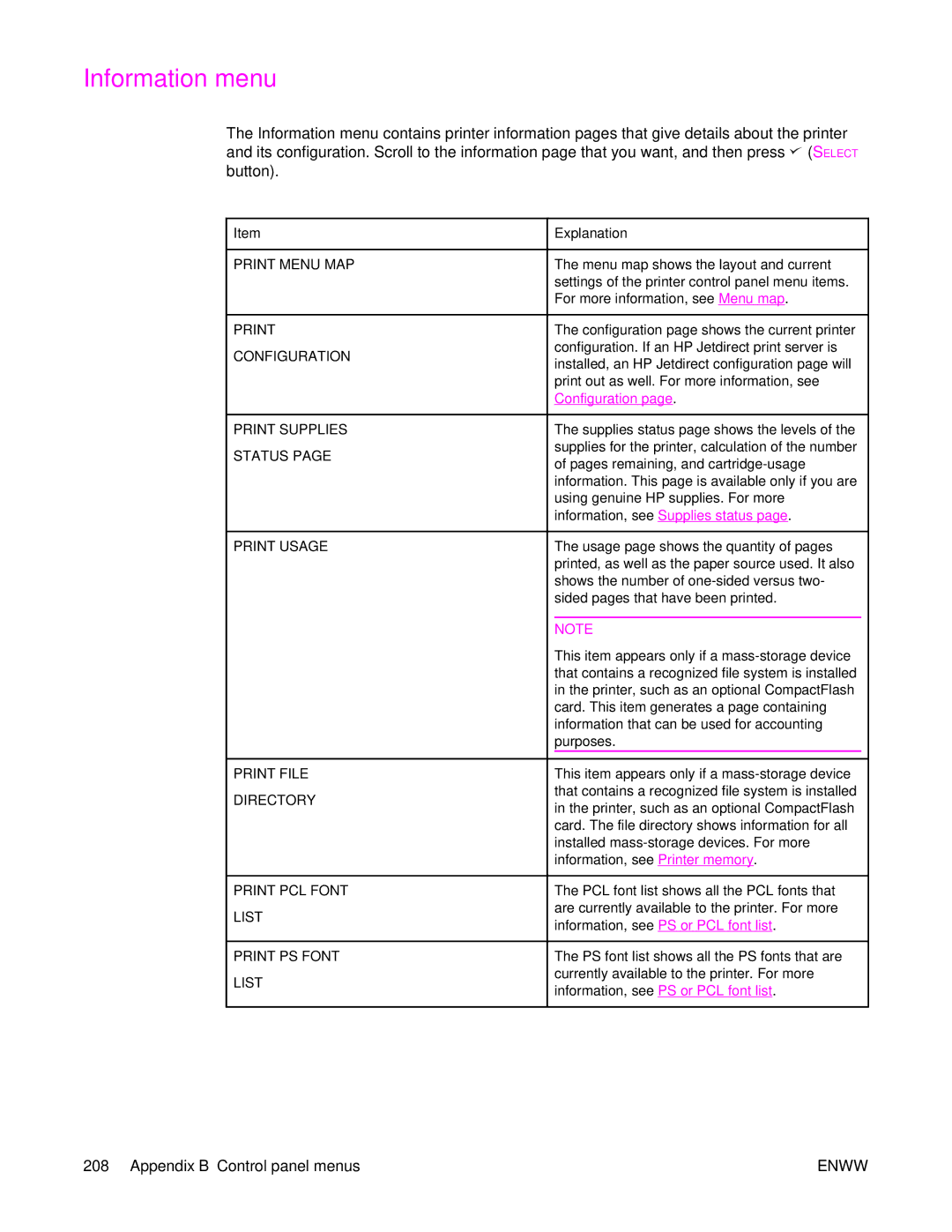 HP 4250/4350 manual Information menu 