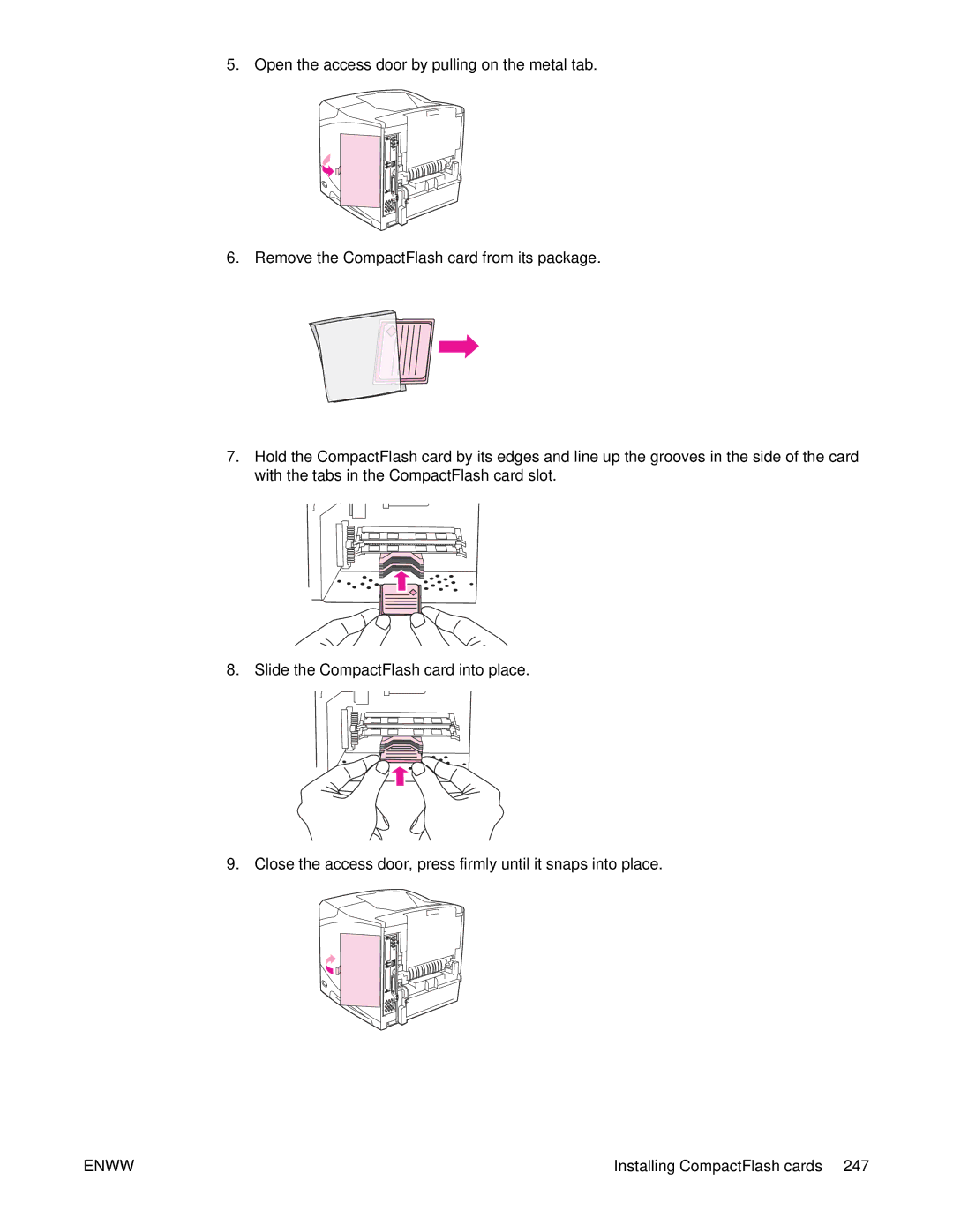 HP 4250/4350 manual Installing CompactFlash cards 