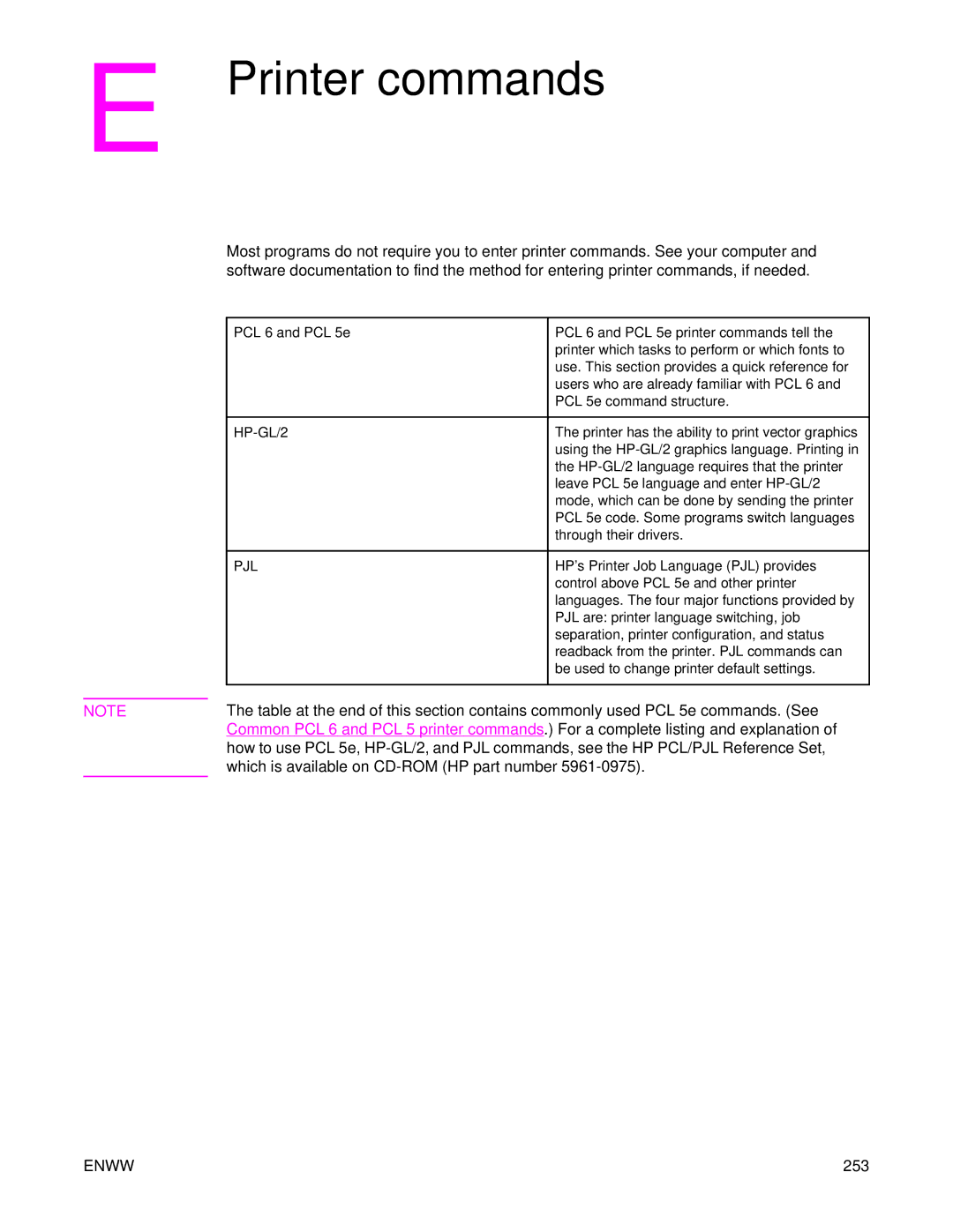 HP 4250/4350 manual Printer commands, 253 