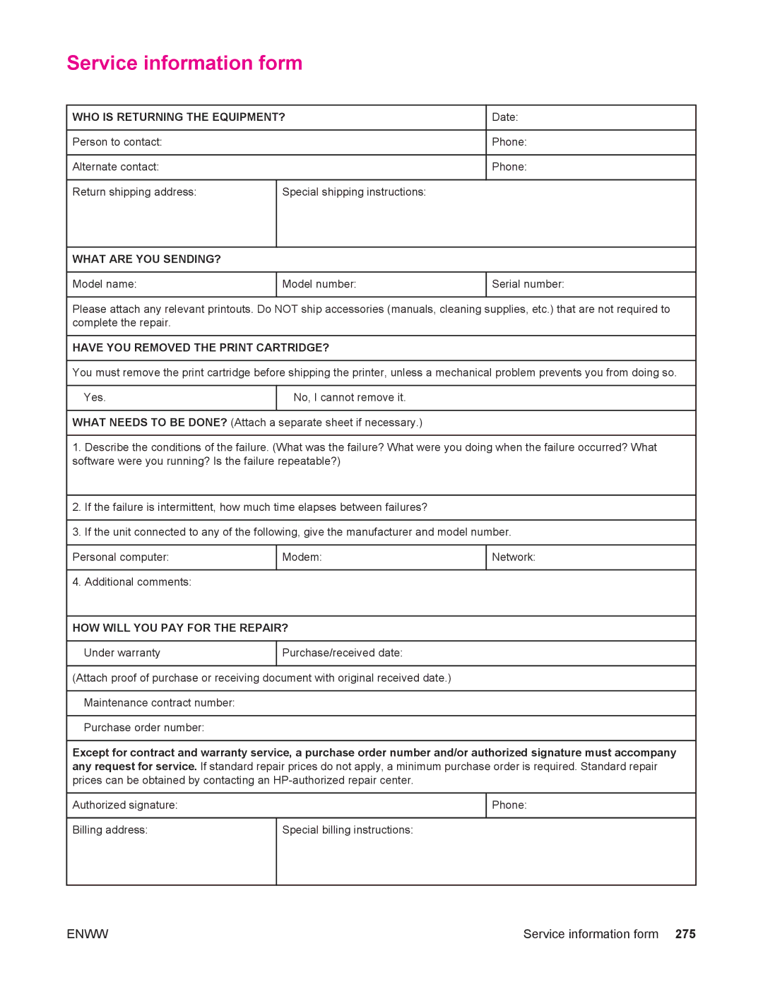 HP 4250/4350 manual Service information form, WHO is Returning the EQUIPMENT?, What are YOU SENDING? 