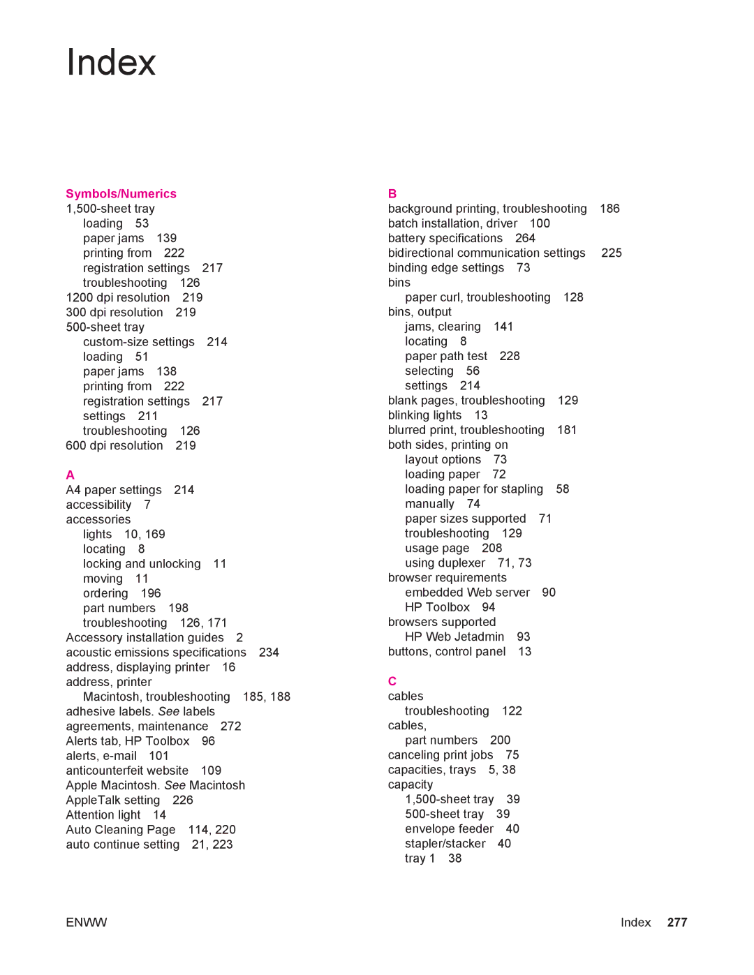 HP 4250/4350 manual Index 