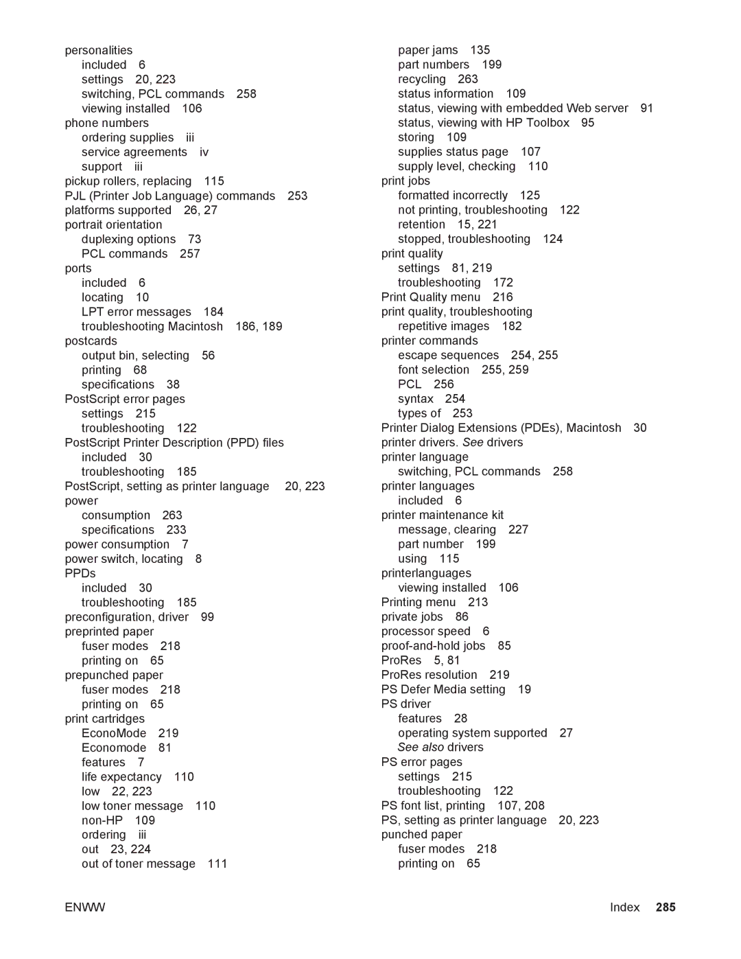 HP 4250/4350 manual PostScript error pages 